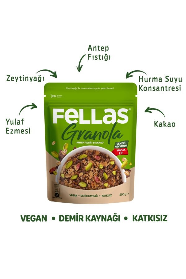 FELLAS GRANOLA ANTEP FISTIĞI & KAKAO 200 GR
